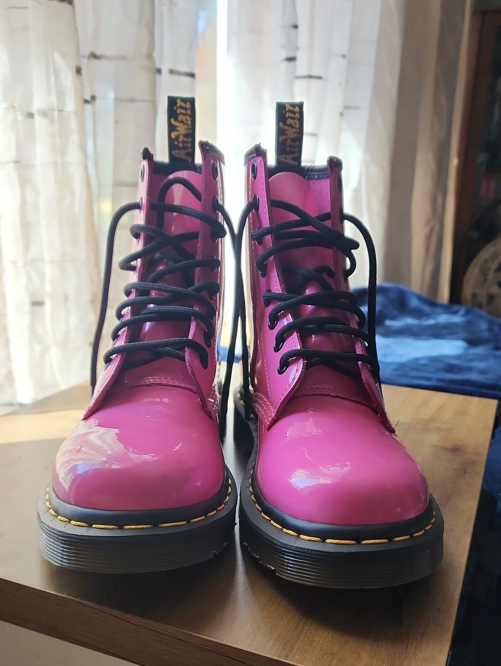 Dr. Martens Women's Hot Pink Patent Lace-Up Combat Boots